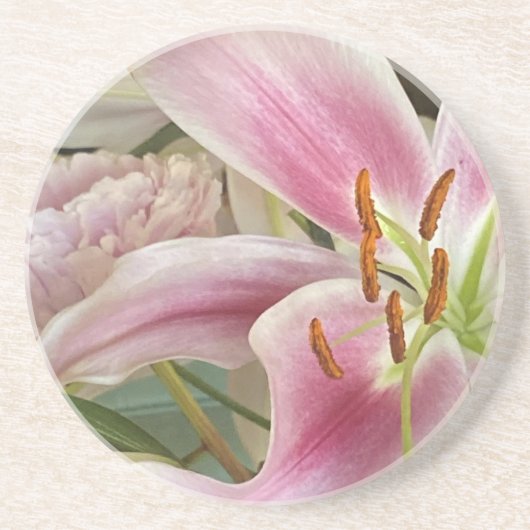 Pink Liliy & Peony Sandstone Onderzetter (Voorkant)