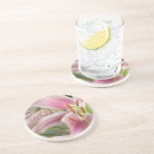 Pink Liliy & Peony Sandstone Onderzetter (Zijkant)