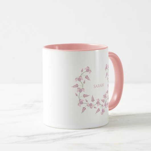 Pink & Lillac Floral Wreath with Name Mok (Voorkant rechts)