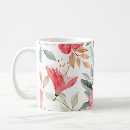 Pink Lilly Waterverf Floral Pattern  Koffiemok (Links)