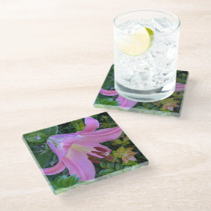 Pink Lily Bloom Floral Glazen Onderzetter