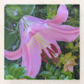 Pink Lily Bloom Floral Glazen Onderzetter (Voorkant)