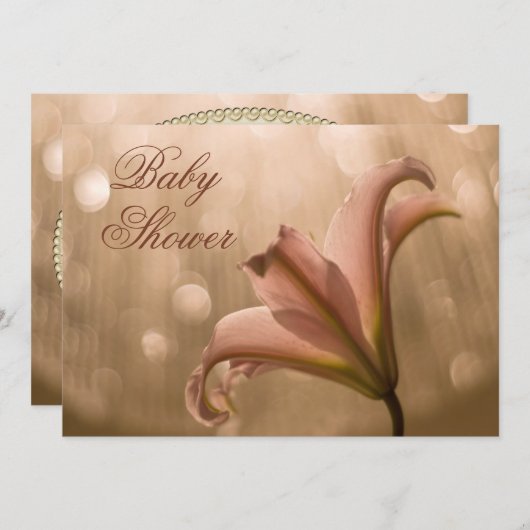 Pink Lily Bokeh Baby shower Kaart (Voorkant / Achterkant)