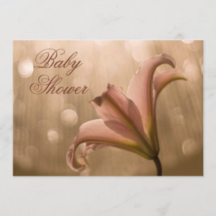Pink Lily Bokeh Baby shower Kaart