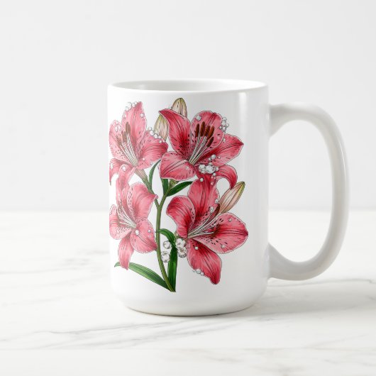 Pink Lily Bouquet Koffiemok (Rechts)