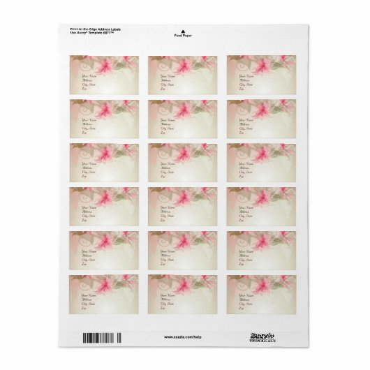 Pink Lily Floral Etiket (Full Sheet)