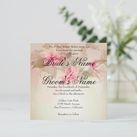 Pink Lily Floral Kaart (Staand voorkant)