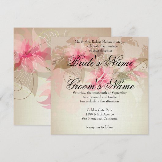 Pink Lily Floral Kaart (Voorkant / Achterkant)