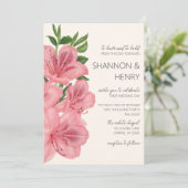 Pink Lily Floral Modern Wedding Invitation Kaart (Staand voorkant)