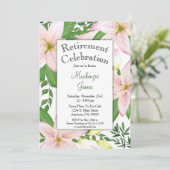 Pink Lily Floral Retirement Uitnodiging (Staand voorkant)