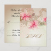 Pink Lily Floral RSVP Kaartje (Voorkant / Achterkant)