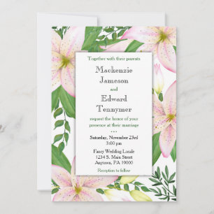 Pink Lily Floral Wedding Invitation Lilies Kaart