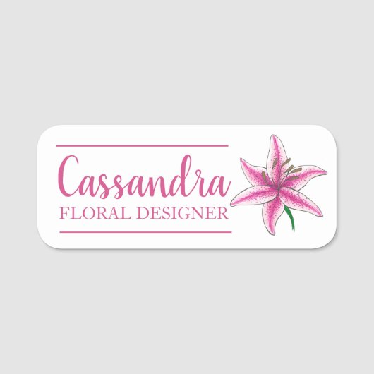 Pink Lily Flower Floral Designer Florist Naamplaatje (Voorkant)