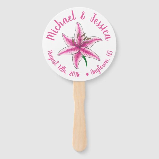 Pink Lily Flower Garden Party Wedding Programme Handwaaier (Voorkant)