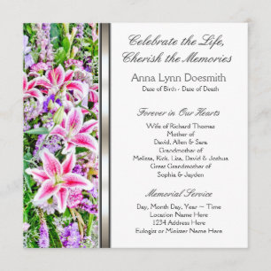 Pink Lily Funeral Announements Kaart