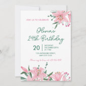 Pink Lily Garden Birthday Party Invitation Kaart (Voorkant)