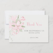 Pink Lily Green Leaves Baby shower Bedankt (Voorkant)