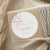 Pink Lily Green Leaves Baby shower Bedankt Ronde Sticker
