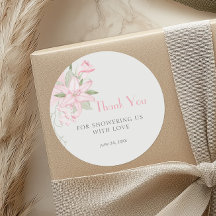 Pink Lily Green Leaves Baby shower Bedankt