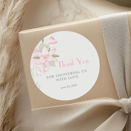 Pink Lily Green Leaves Baby shower Bedankt Ronde Sticker
