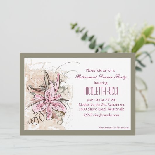 Pink Lily Invitation Kaart (Staand voorkant)