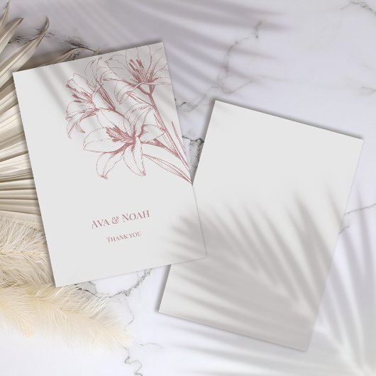 Pink Lily Outline Wedding Bedankkaart