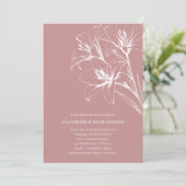Pink Lily Outline Wedding Kaart (Staand voorkant)
