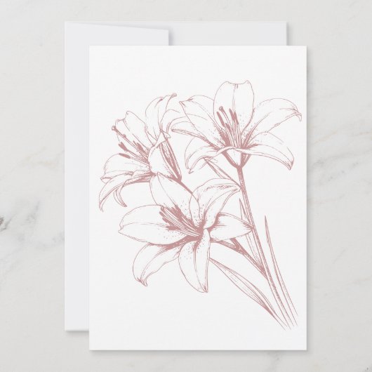 Pink Lily Outline Wedding Kaart (Achterkant)