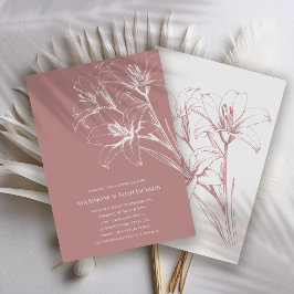 Pink Lily Outline Wedding Kaart