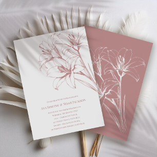 Pink Lily Outline Wedding Kaart