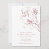 Pink Lily Outline Wedding Kaart (Voorkant)