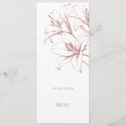 Pink Lily Outline Wedding Menu (Voorkant)