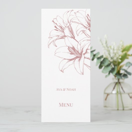 Pink Lily Outline Wedding Menu (Staand voorkant)