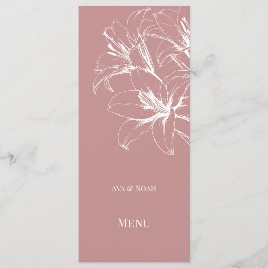 Pink Lily Outline Wedding Menu (Voorkant)