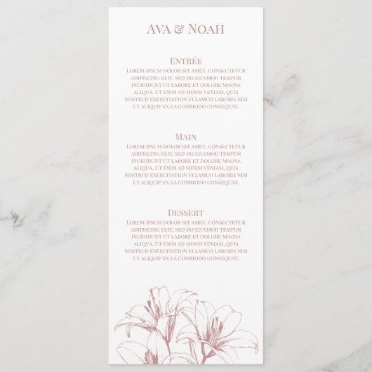 Pink Lily Outline Wedding Menu (Achterkant)