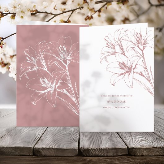 Pink Lily Outline Wedding Programma