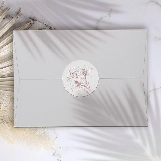 Pink Lily Outline Wedding Ronde Sticker