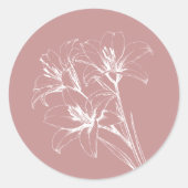 Pink Lily Outline Wedding Ronde Sticker (Voorkant)