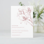 Pink Lily Outline Wedding RSVP Kaartje (Staand voorkant)