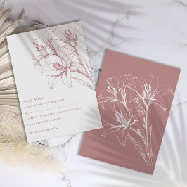 Pink Lily Outline Wedding RSVP Kaartje