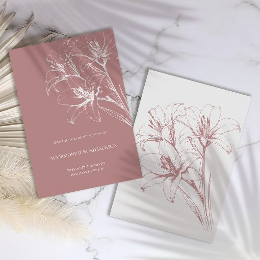 Pink Lily Outline Wedding Save The Date