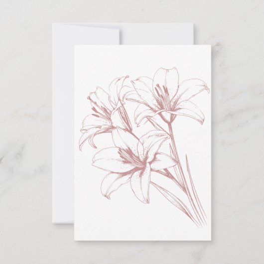 Pink Lily Outline Wedding Save The Date (Achterkant)