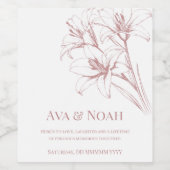 Pink Lily Outline Wedding Wijn Etiket (Enkel label)