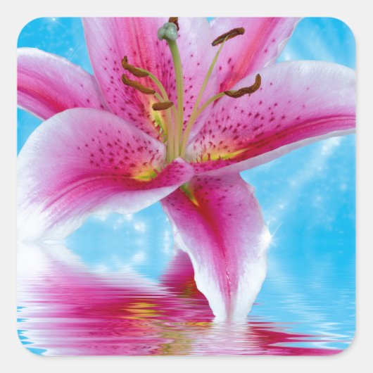 Pink Lily Sparkle Vierkante Sticker (Voorkant)