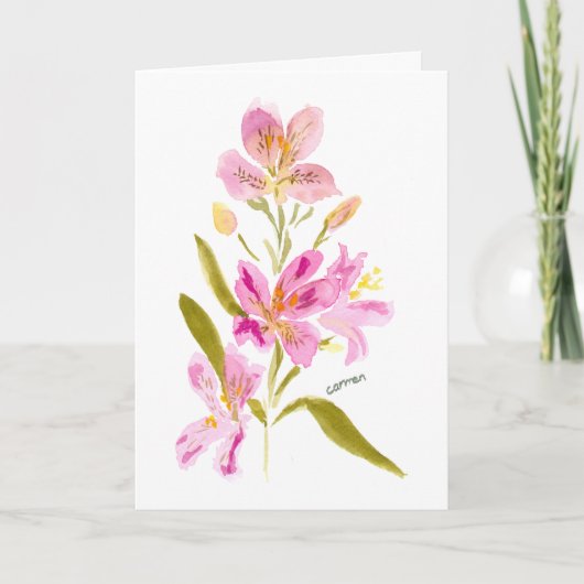 Pink Lily Watercolor Floral Greeting Card Kaart (Voorkant)
