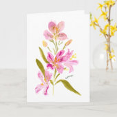 Pink Lily Watercolor Floral Greeting Card Kaart (Gele Bloem)