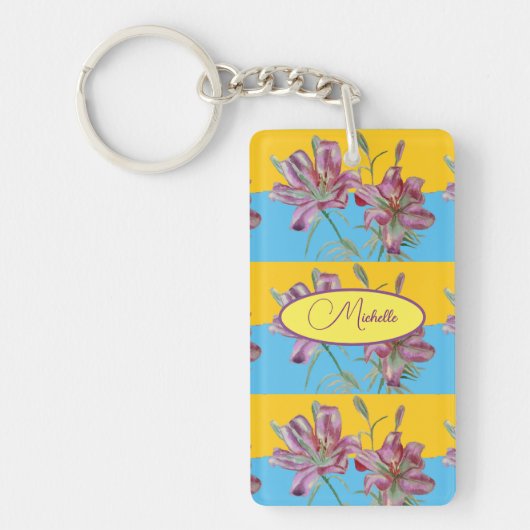 Pink Lily Waterverf Schilder Meisjes Kunst Sleutelhanger (Voorkant)