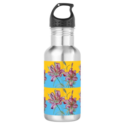 Pink Lily Waterverf Schilder Meisjes Kunst Waterfles (Voorkant)