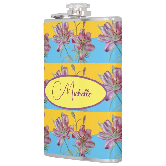 Pink Lily Waterverf Schilderende meisjes Kunst 532 Heupfles (Links)