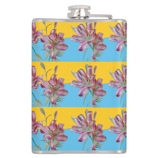 Pink Lily Waterverf Schilderende meisjes Kunst 532 Heupfles (Achterkant)